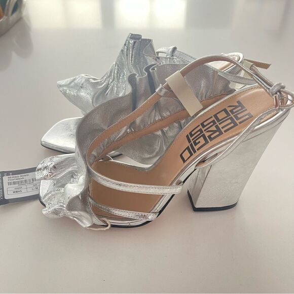 SERGIO ROSSI Ruffled metallic crinkled-leather sandals NWOB Size 36 - Picture 10 of 10